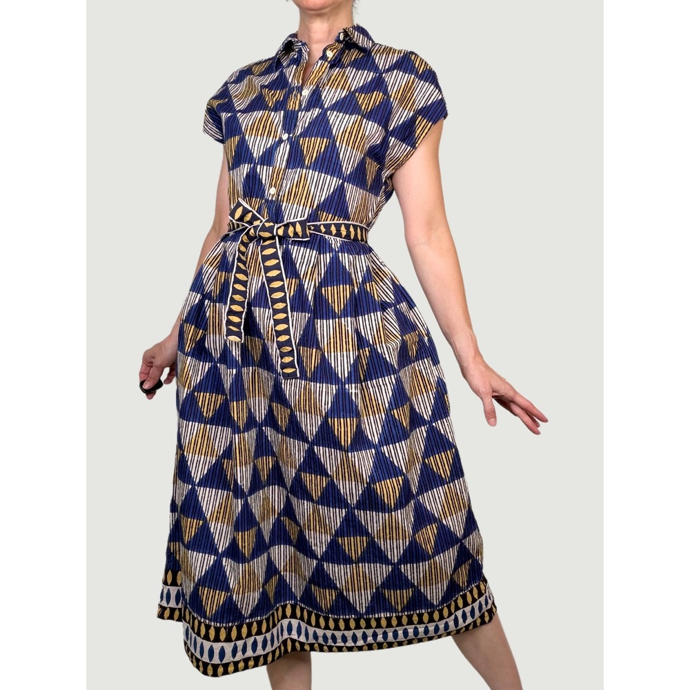 Toast Cotton Geometric Block Print Shirt Daya Dress Cotton Midi Anokhi Khiva 10